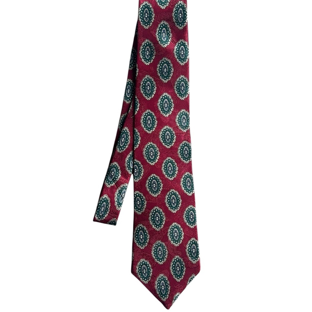 Oscar de la Renta Burgundy‎ Medallion Silk Tie Vintage Designer